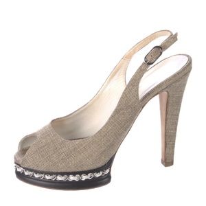 SOLD Chanel Tweed and Chain Interlocking CC Slingback Pumps Sz. 40 / 10